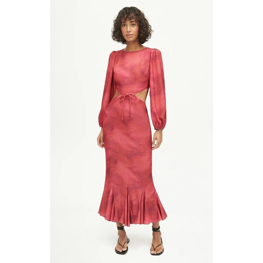 RHODE Red Tie-Detail Cutout Midi Dress